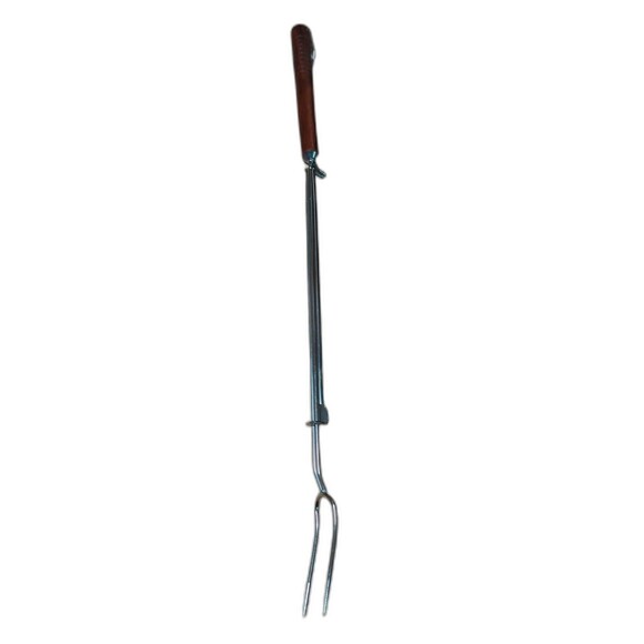 Androck Grilling Fork Chrome Plate Wood Carved Telescoping Handle Vintage - Picture 1 of 11